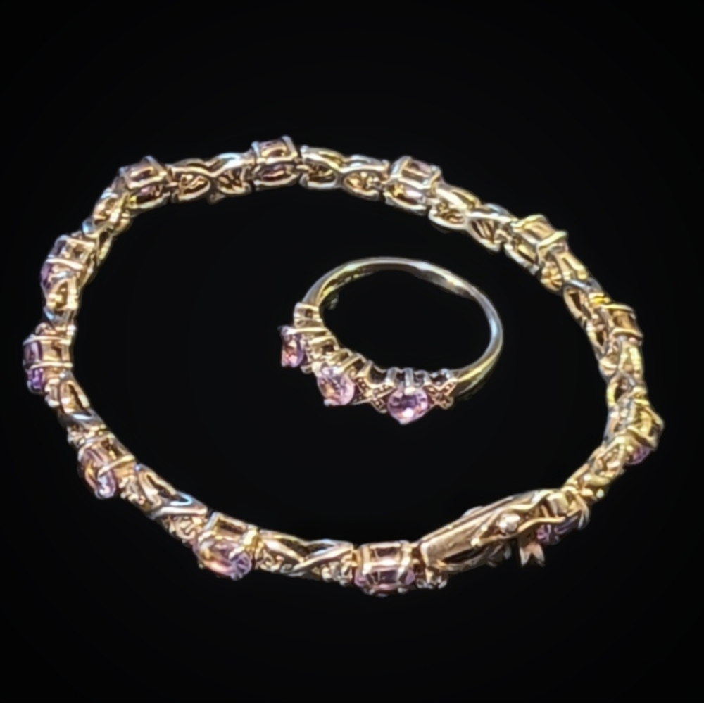Amethyst and Diamond XO Bracelet & Ring Set